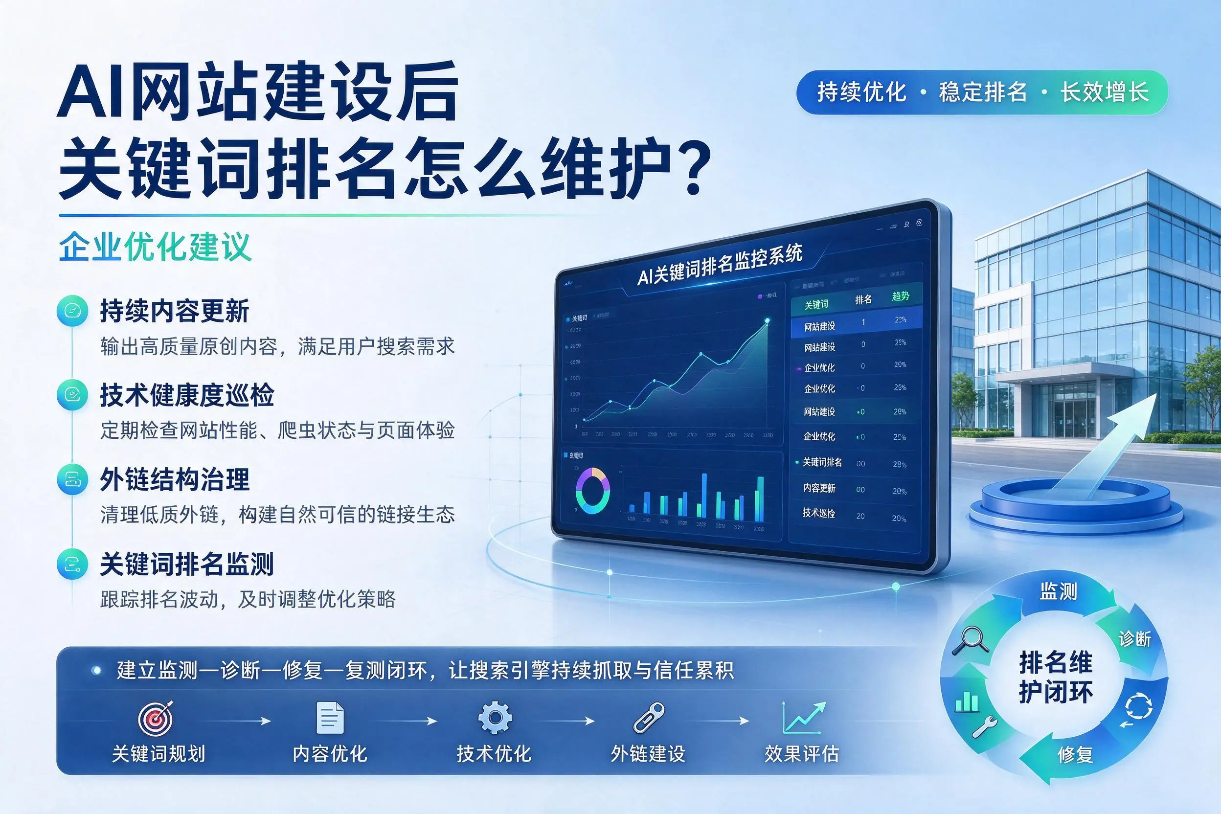 AI网站建设后关键词排名怎么维护？贵州企业优化建议