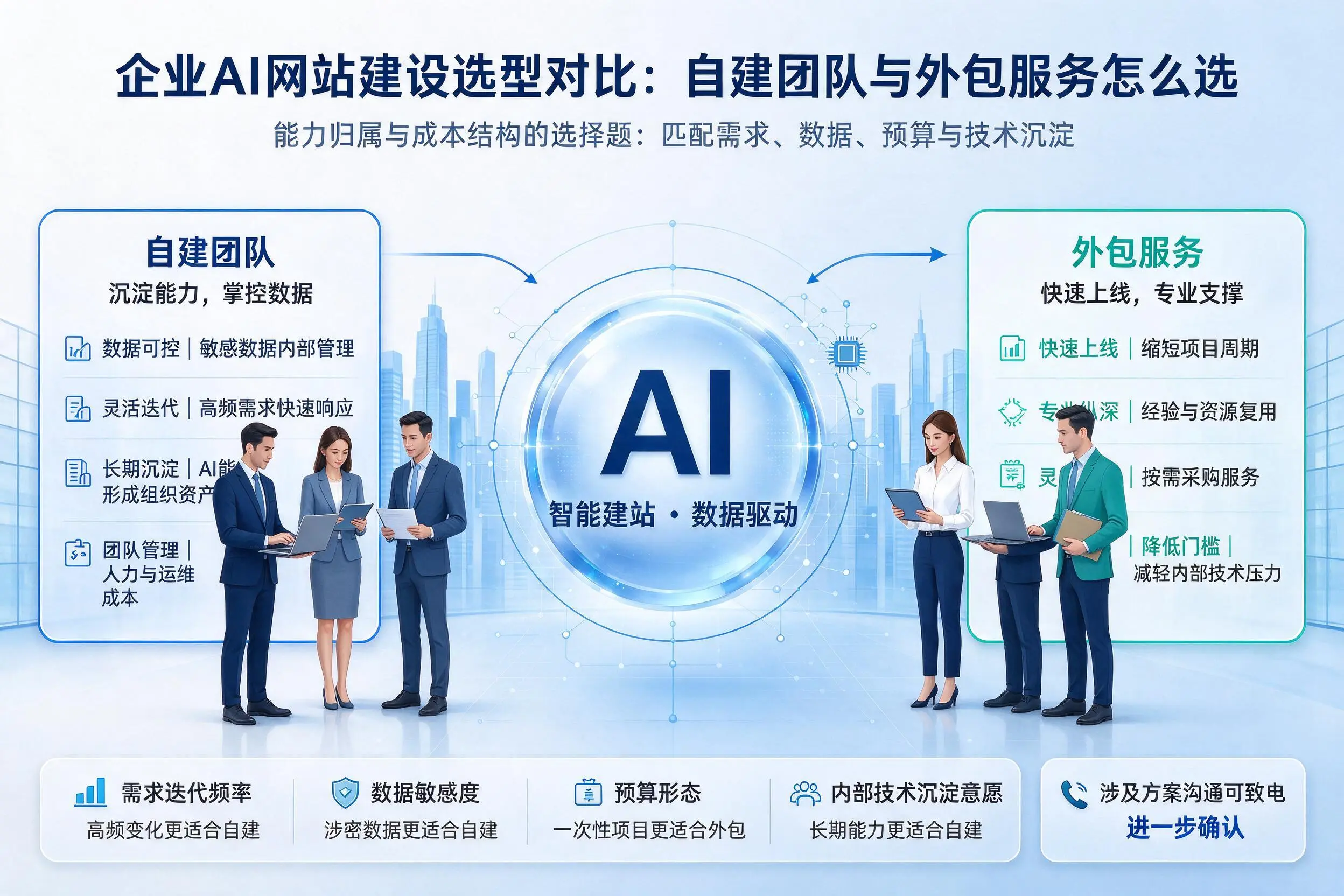 贵州企业AI网站建设选型对比：自建团队与外包服务怎么选